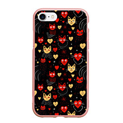 Чехол iPhone 7/8 матовый Паттерн с сердечками и котами валентинка, цвет: 3D-светло-розовый