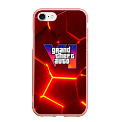 Чехол iPhone 7/8 матовый GTA 6 лого на фоне разлома красных плит