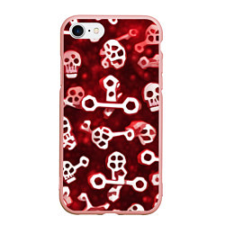 Чехол iPhone 7/8 матовый Белые черепки и кости на красном фоне