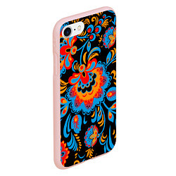 Чехол iPhone 7/8 матовый Хохломская роспись разноцветные цветы на чёроном ф, цвет: 3D-светло-розовый — фото 2