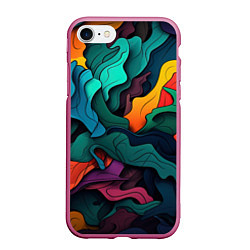Чехол iPhone 7/8 матовый Яркие кислотные разноцветные пятна в виде камуфляж, цвет: 3D-малиновый