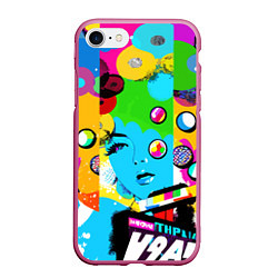 Чехол iPhone 7/8 матовый Girls face - pop art, цвет: 3D-малиновый