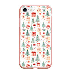 Чехол iPhone 7/8 матовый Акварельные елочки и подарки, цвет: 3D-светло-розовый