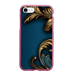 Чехол iPhone 7/8 матовый Золотые узоры на синем фоне, цвет: 3D-малиновый