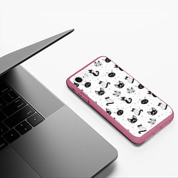 Чехол iPhone 7/8 матовый Черно-белые магические котики - паттерн, цвет: 3D-малиновый — фото 2