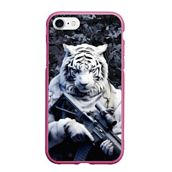 Чехол iPhone 7/8 матовый Белый тигр солдат зима, цвет: 3D-малиновый