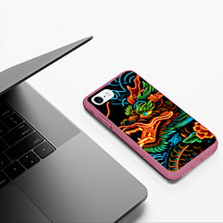 Чехол iPhone 7/8 матовый Japanese neon dragon - irezumi, цвет: 3D-малиновый — фото 2