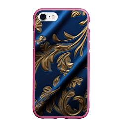 Чехол iPhone 7/8 матовый Лепнина узоры золотистые на синем фоне