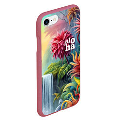 Чехол iPhone 7/8 матовый Гавайские тропические цветы - алоха, цвет: 3D-малиновый — фото 2