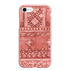 Чехол iPhone 7/8 матовый Красный славянский орнамент, цвет: 3D-светло-розовый