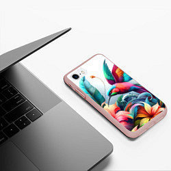 Чехол iPhone 7/8 матовый Райская птица - тропики, цвет: 3D-светло-розовый — фото 2