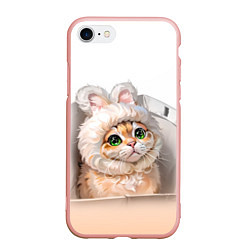 Чехол iPhone 7/8 матовый Милый кот-мем в шапке с ушками - бежевый градиент