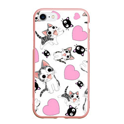 Чехол iPhone 7/8 матовый Влюблённый котик аниме и сердечки, цвет: 3D-светло-розовый
