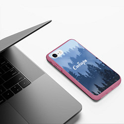 Чехол iPhone 7/8 матовый Сибирь леса, цвет: 3D-малиновый — фото 2