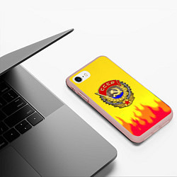 Чехол iPhone 7/8 матовый СССР огонь герб, цвет: 3D-светло-розовый — фото 2