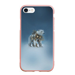 Чехол iPhone 7/8 матовый Белый северный медведь в стиле стимпанк, цвет: 3D-светло-розовый