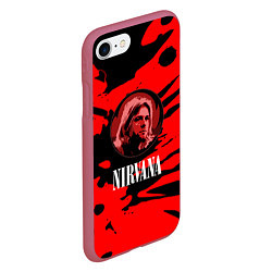 Чехол iPhone 7/8 матовый Nirvana красные краски рок бенд, цвет: 3D-малиновый — фото 2