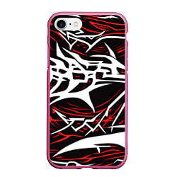 Чехол iPhone 7/8 матовый Белые и красные агрессивные линии на чёрном фоне, цвет: 3D-малиновый