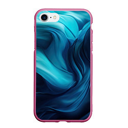 Чехол iPhone 7/8 матовый Синяя абстракция в виде волн, цвет: 3D-малиновый