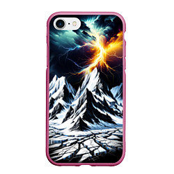 Чехол iPhone 7/8 матовый Молнии и горы, цвет: 3D-малиновый