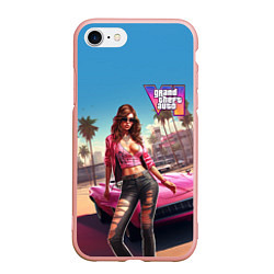 Чехол iPhone 7/8 матовый GTA 6 girl logo, цвет: 3D-светло-розовый