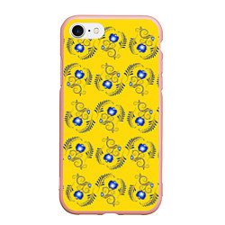 Чехол iPhone 7/8 матовый Узор - цветы гжель на желтом фоне
