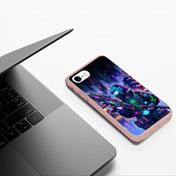 Чехол iPhone 7/8 матовый Неоновый город - Киберпанк, цвет: 3D-светло-розовый — фото 2