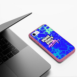 Чехол iPhone 7/8 матовый GTA вайсити неоновая текстура, цвет: 3D-малиновый — фото 2