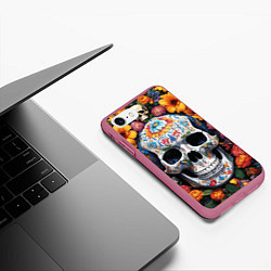 Чехол iPhone 7/8 матовый Bright colors and a skull, цвет: 3D-малиновый — фото 2
