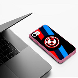 Чехол iPhone 7/8 матовый BMW sport geometry line, цвет: 3D-малиновый — фото 2