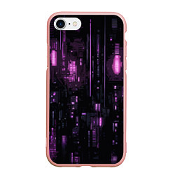 Чехол iPhone 7/8 матовый Киберпанк светящиеся фиолетовые элементы