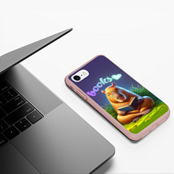 Чехол iPhone 7/8 матовый Капибара любит книги, цвет: 3D-светло-розовый — фото 2