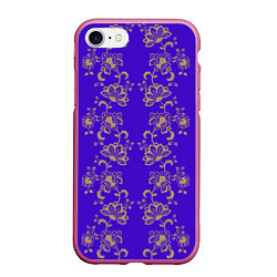 Чехол iPhone 7/8 матовый Контурные цветы на фиолетовом фоне, цвет: 3D-малиновый