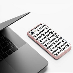 Чехол iPhone 7/8 матовый Зайчик плейбой паттерн, цвет: 3D-светло-розовый — фото 2