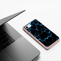 Чехол iPhone 7/8 матовый Киберпанк неон синий, цвет: 3D-светло-розовый — фото 2