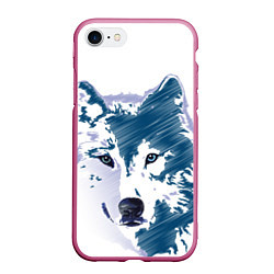 Чехол iPhone 7/8 матовый Волк темно-синий, цвет: 3D-малиновый