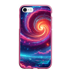 Чехол iPhone 7/8 матовый Яркая неоновая галактика - нейросеть, цвет: 3D-малиновый