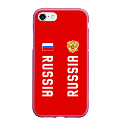 Чехол iPhone 7/8 матовый Россия три полоски на красном фоне, цвет: 3D-малиновый