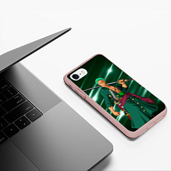 Чехол iPhone 7/8 матовый Зоро Ророноа с катаной из Ван писа, цвет: 3D-светло-розовый — фото 2