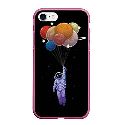 Чехол iPhone 7/8 матовый Космонавт с воздушными шарами, цвет: 3D-малиновый