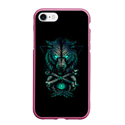Чехол iPhone 7/8 матовый Скандинавский светящийся волк, цвет: 3D-малиновый