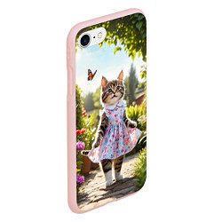 Чехол iPhone 7/8 матовый Кошка в летнем платье в саду, цвет: 3D-светло-розовый — фото 2