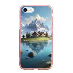 Чехол iPhone 7/8 матовый Чудесный день на берегу озера в горах, цвет: 3D-светло-розовый