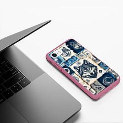 Чехол iPhone 7/8 матовый Волки на дениме, цвет: 3D-малиновый — фото 2