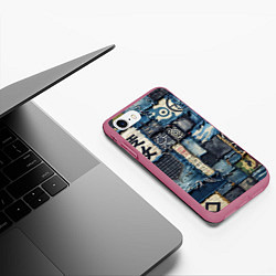 Чехол iPhone 7/8 матовый Иероглифы на пэчворк дениме, цвет: 3D-малиновый — фото 2