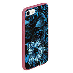 Чехол iPhone 7/8 матовый Синие цветы абстракции, цвет: 3D-малиновый — фото 2