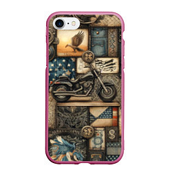 Чехол iPhone 7/8 матовый Patchwork with a motorcycle - ai art, цвет: 3D-малиновый