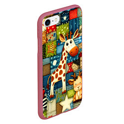 Чехол iPhone 7/8 матовый Жираф и компания - пэчворк нейросеть, цвет: 3D-малиновый — фото 2