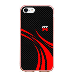 Чехол iPhone 7/8 матовый GTR Nissan - Carbon and red, цвет: 3D-светло-розовый