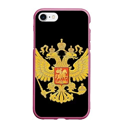 Чехол iPhone 7/8 матовый Герб России: золото, цвет: 3D-малиновый
